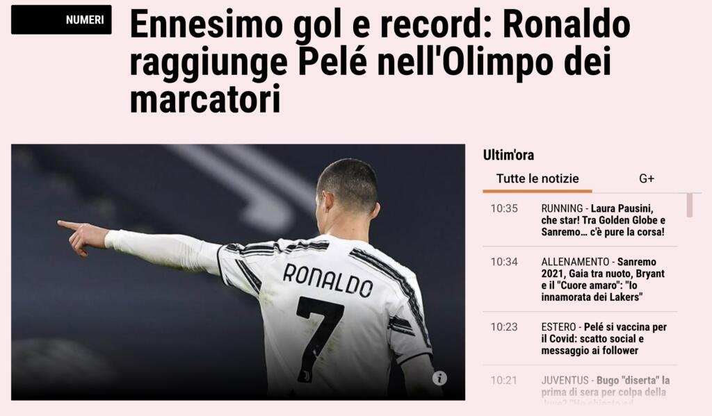 Cristiano Ronaldo supera Peleé Gazzetta 2 marzo
