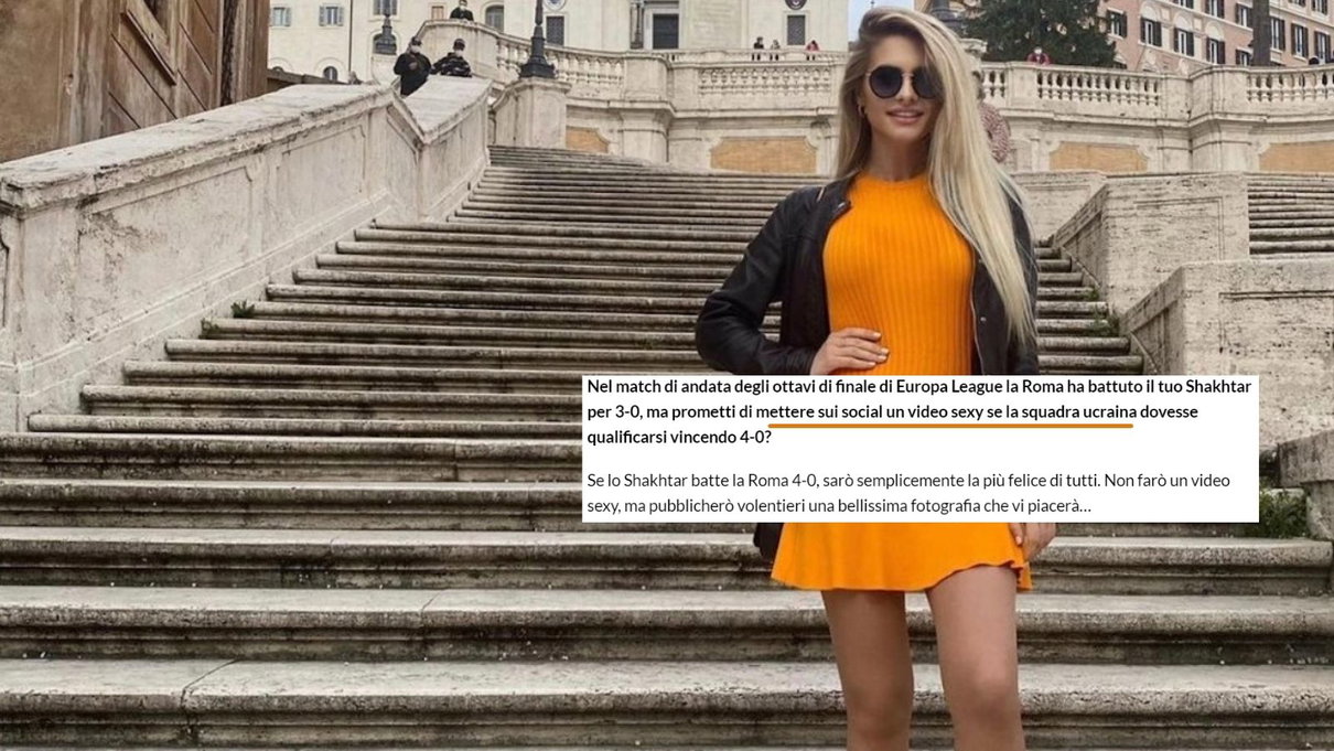 La testata italiana che chiede a Olga Kalenchuk un video sexy se lo Shakhtar batterà la Roma article-post