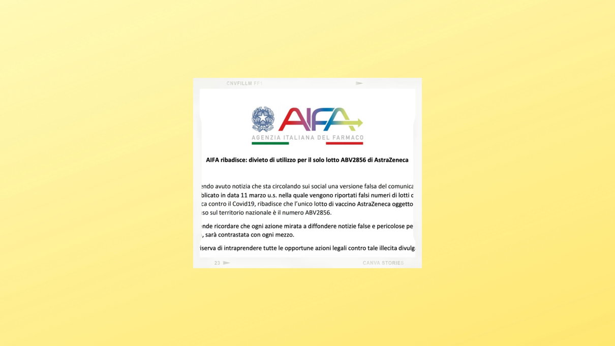 La bufala del comunicato di AIFA con «l’elenco dei lotti di AstraZeneca ritirati» article-post