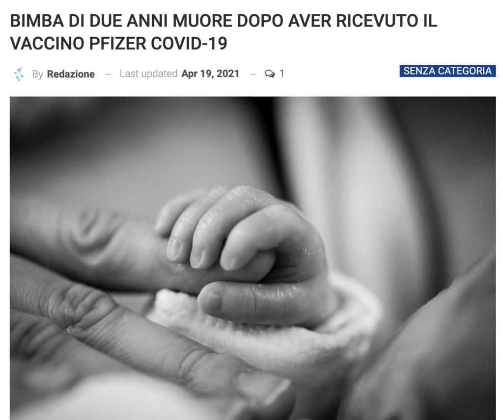Bambina morta dopo Vaccino Pfizer, titolo