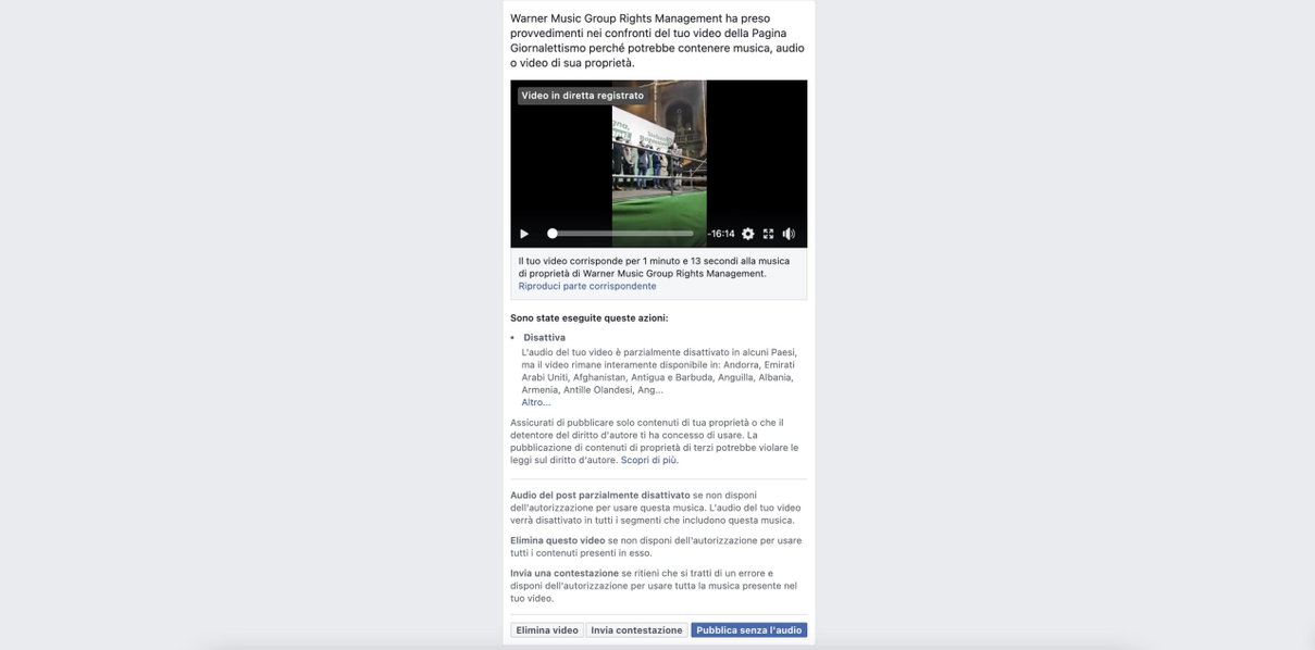 Il paradosso: Facebook consente di rivendicare la musica di sottofondo per i video live article-post