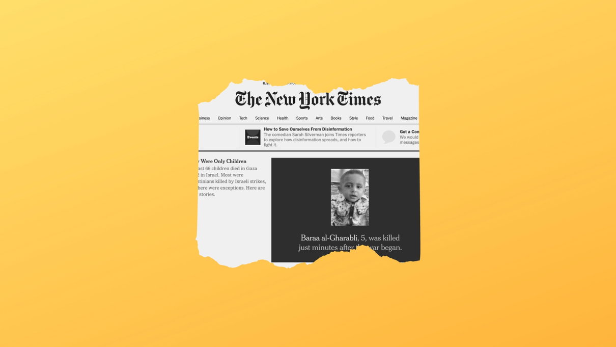 Le slide in home page del NY Times sui bambini morti in Palestina article-post