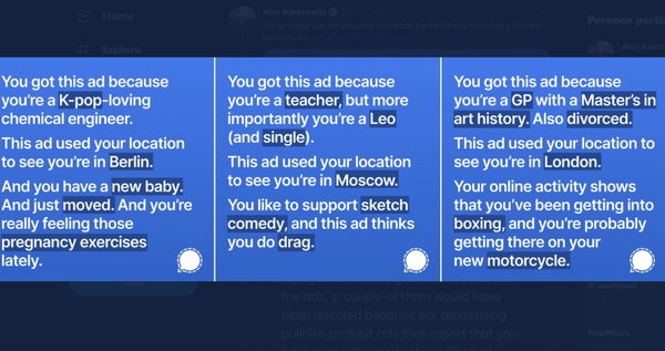 La pubblicità di Signal che non piace a Facebook perché svela come utilizza i dati utenti raccolti