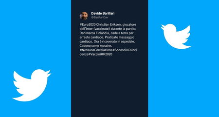 Twitter non ha ancora rimosso la bufala di Barillari su Eriksen vaccinato article-post