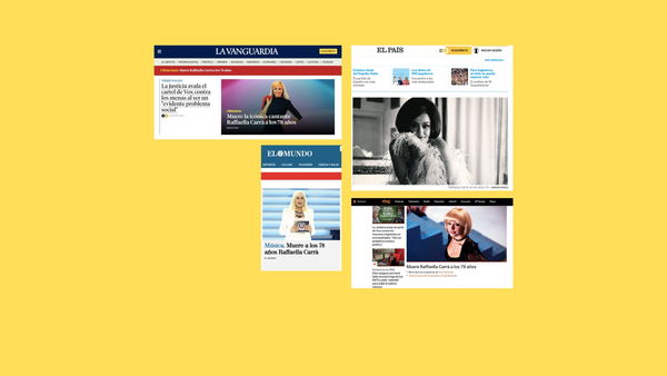 I principali siti spagnoli stanno aprendo con la notizia della morte di Raffaella Carrà