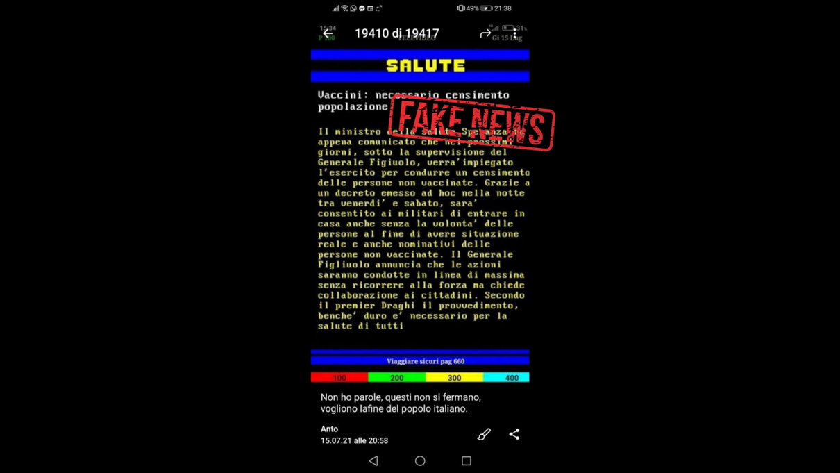 La grande bufala della pagina di Televideo su Speranza che ordina il censimento dei non vaccinati article-post