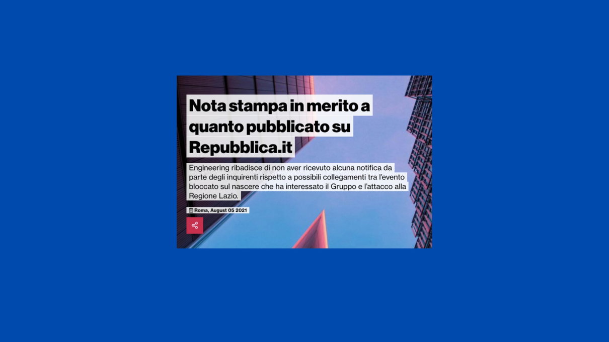 Engineering smentisce di essere stata la “porta” dell’attacco hacker: «Se gli inquirenti hanno notizie diverse, sarebbe gravissimo» article-post