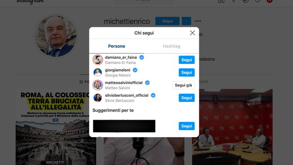 I 4 follow di Michetti su Instagram: i tre leader del centrodestra e Damiano Er Faina