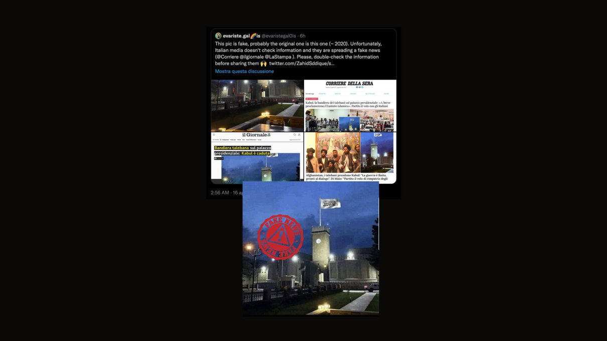 La foto della «bandiera talebana» sul palazzo presidenziale a Kabul è un fake article-post