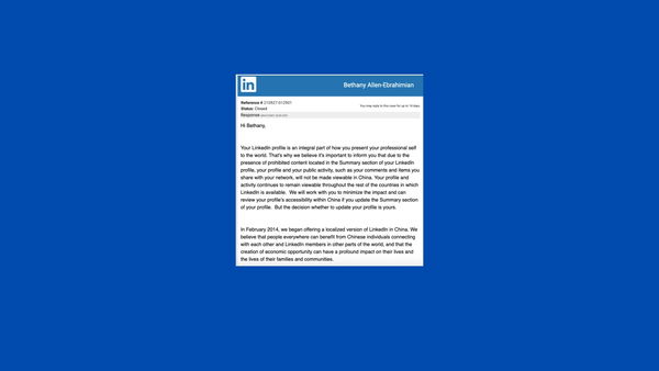 Linkedin sta bloccando i profili di giornalisti e personaggi non graditi al governo cinese