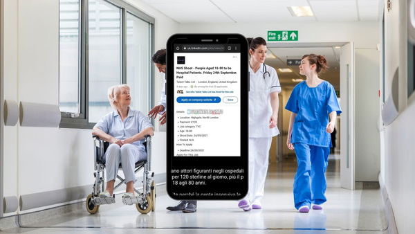 No, il servizio sanitario inglese non cerca figuranti per fingersi pazienti in ospedale