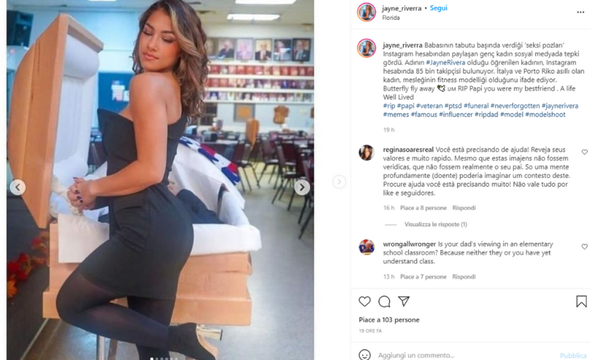 L’account Instagram dell’influencer Jayne Rivera, che ha fatto la foto con la bara del papà, è stato rimosso