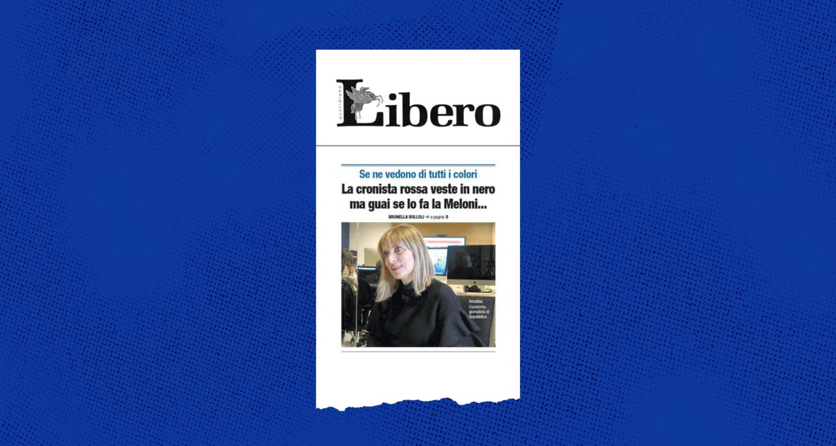 La solidarietà ad Annalisa Cuzzocrea da Repubblica, nel giorno in cui Libero titola: «La cronista rossa si veste di nero» article-post