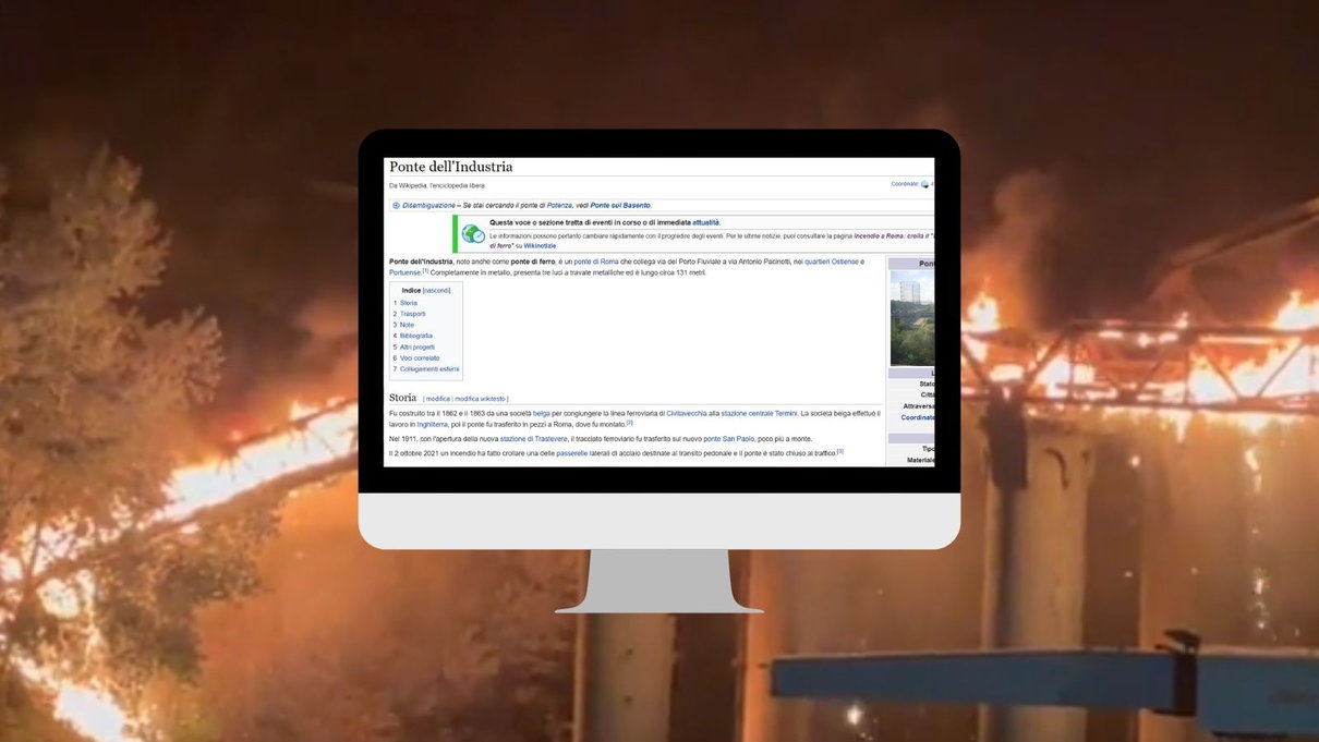 La pagina Wikipedia del Ponte di Ferro «distrutto da un incendio» article-post