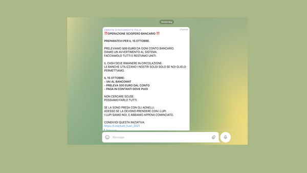 I no-vax che vogliono prelevare 500 euro dal proprio conto il 15 ottobre «per dare un avvertimento al sistema»