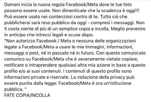 Nuova regola Facebook Meta