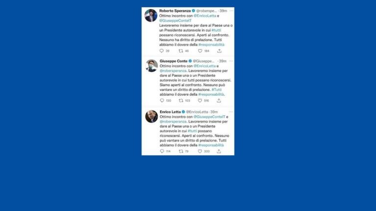 I tweet unificati di Letta, Conte e Speranza dopo il loro incontro