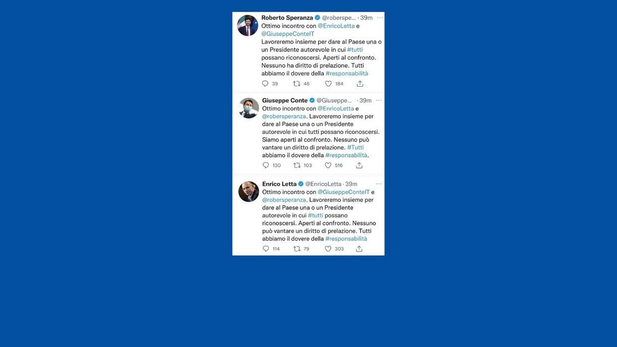 I tweet unificati di Letta, Conte e Speranza dopo il loro incontro article-post