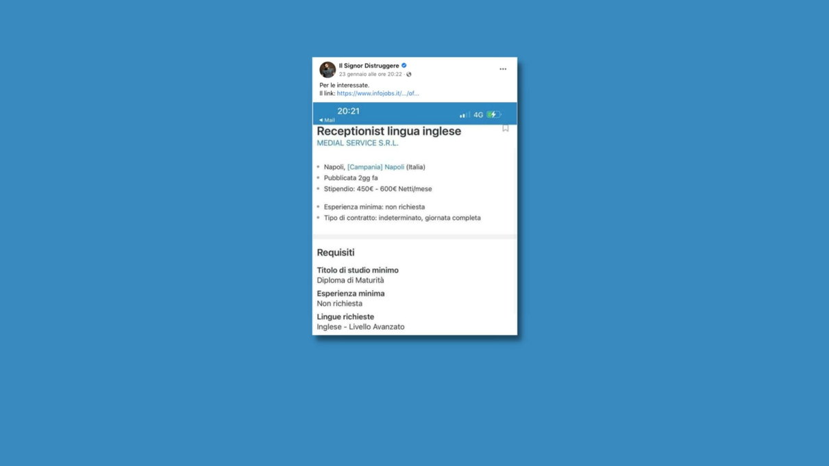 L’annuncio per receptionist e la richiesta della foto in costume, la denuncia partita dai social del Signor Distruggere article-post