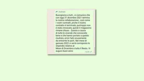 Le comunicazioni di mancato rinnovo di contratto attraverso un messaggio WhatsApp (ma con gli auguri di buon anno)