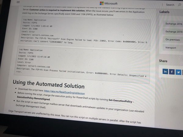 Cosa suggerisce di fare Microsoft per risolvere il “bug 2022” della mail di Exchange