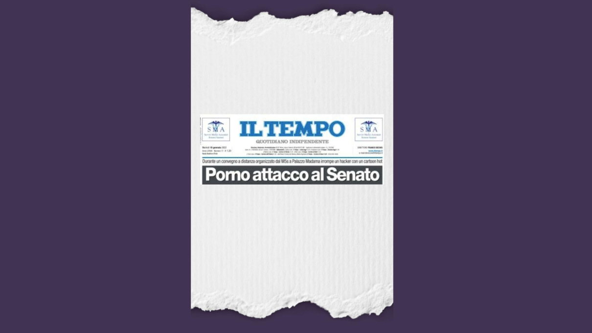 La delicata prima pagina del Tempo con il frame del film hard comparso nell’incontro Zoom al Senato article-post
