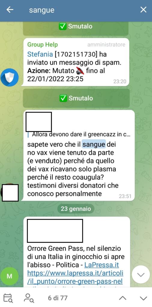 chat telegram sangue non vaccinati