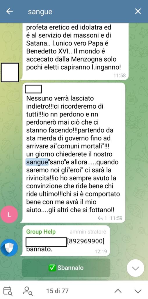 chat telegram sangue non vaccinati 