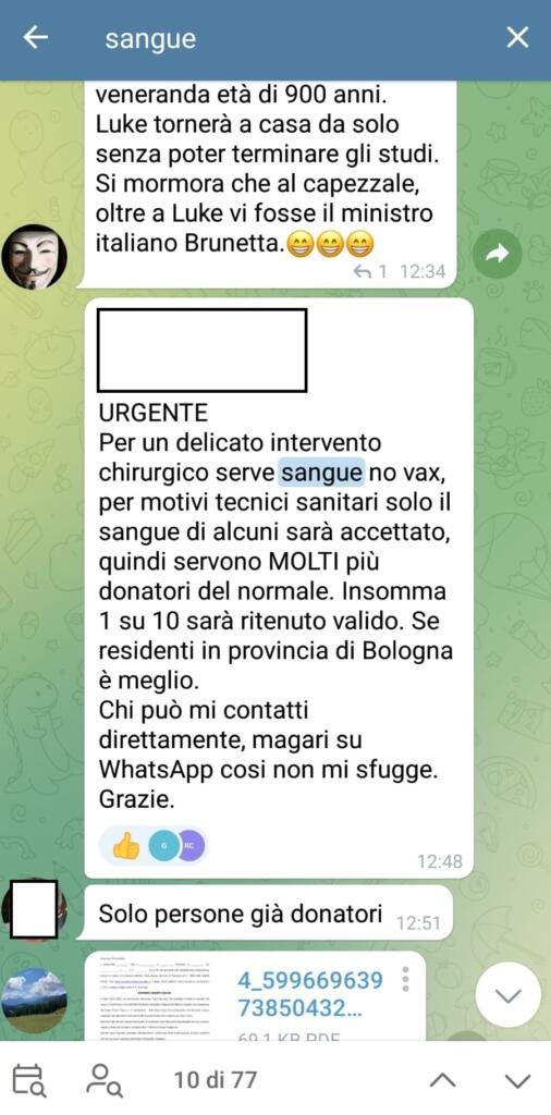 chat telegram sangue non vaccinati