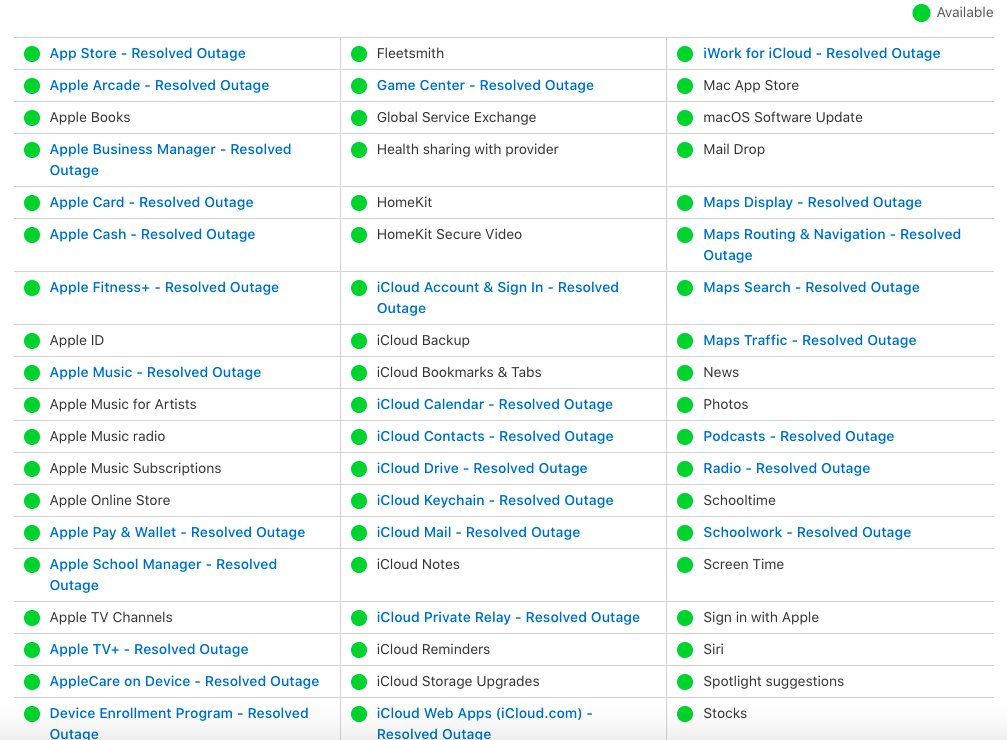 Servizi Apple ristabiliti