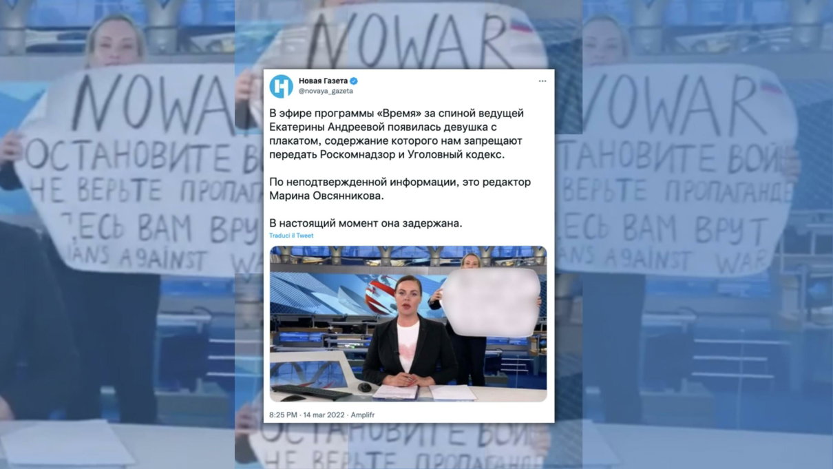 I siti russi che si occupano del cartello “no war” della giornalista ne censurano le immagini (come un contenuto sensibile) article-post