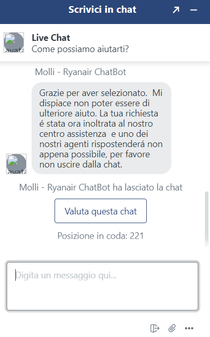 Ryanair chat with agent