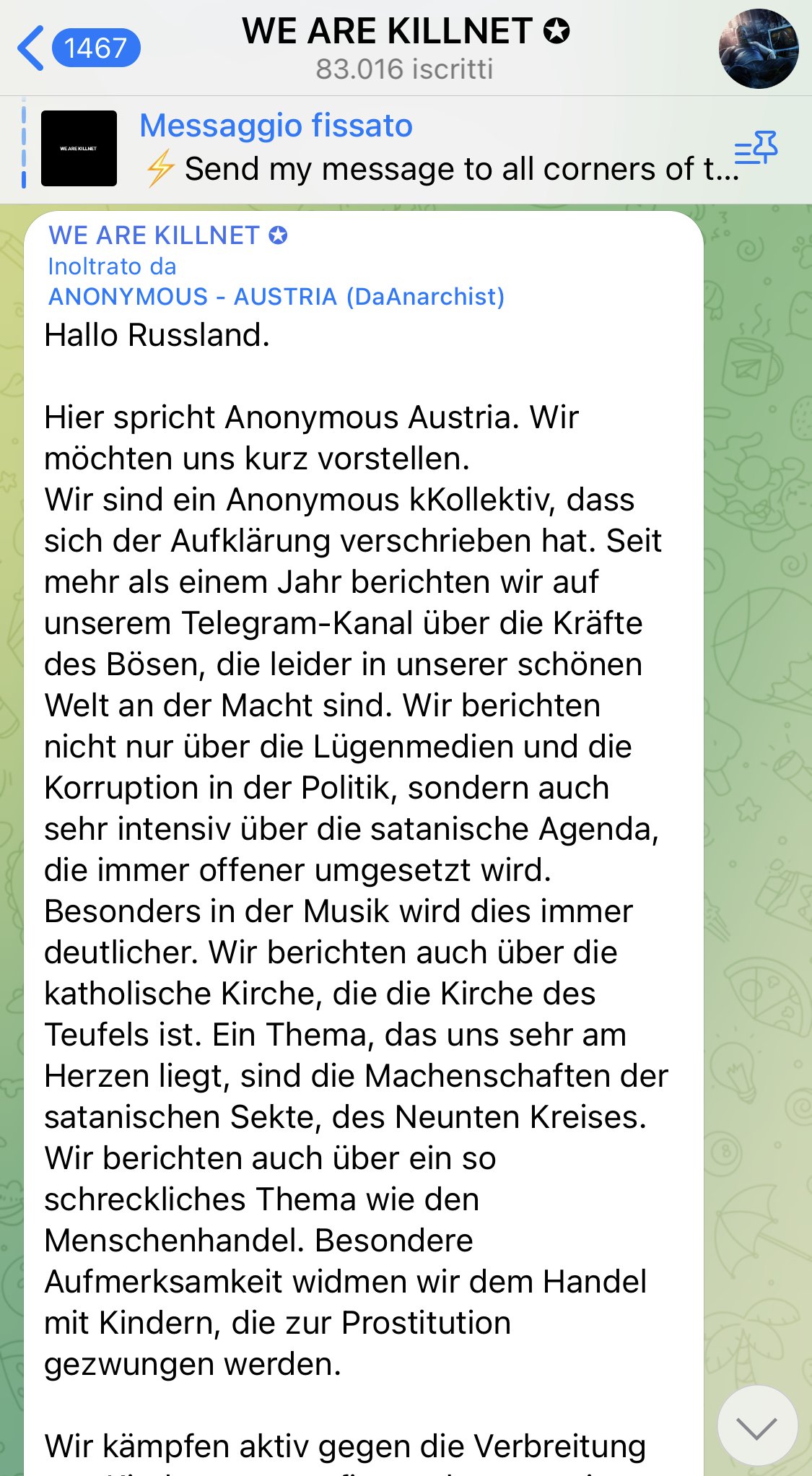 Comunicato Telegram Anonymous Austria