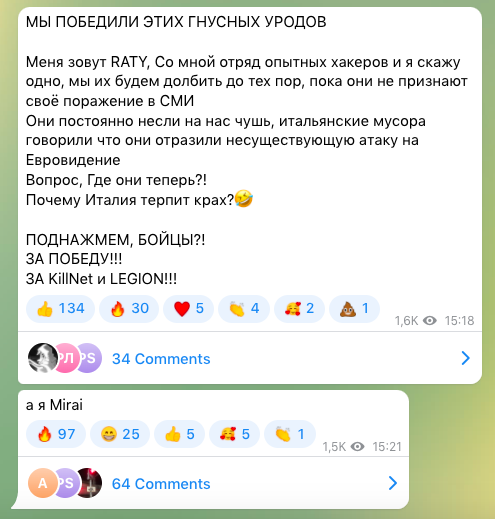 Killnet messaggio su Telegram