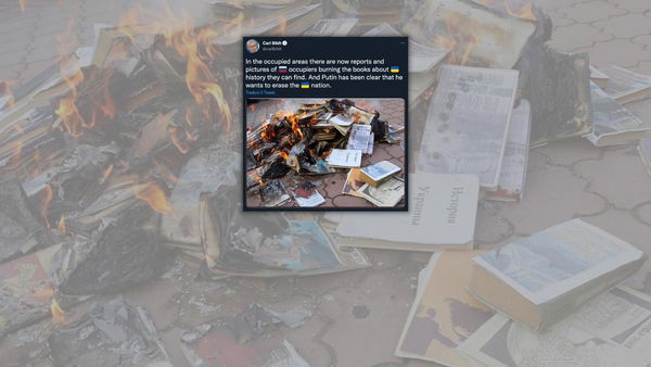 La vera storia della foto dei libri ucraini bruciati dai russi