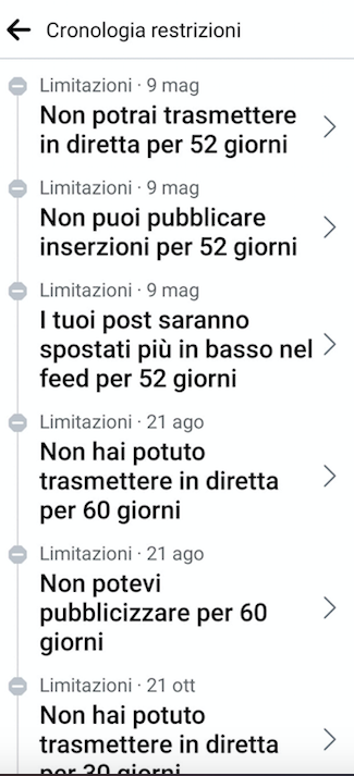 restrizioni Fb