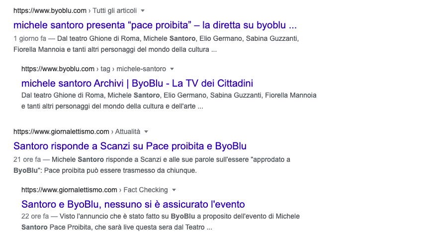 ricerca Google tra Giornalettismo e ByoBlu