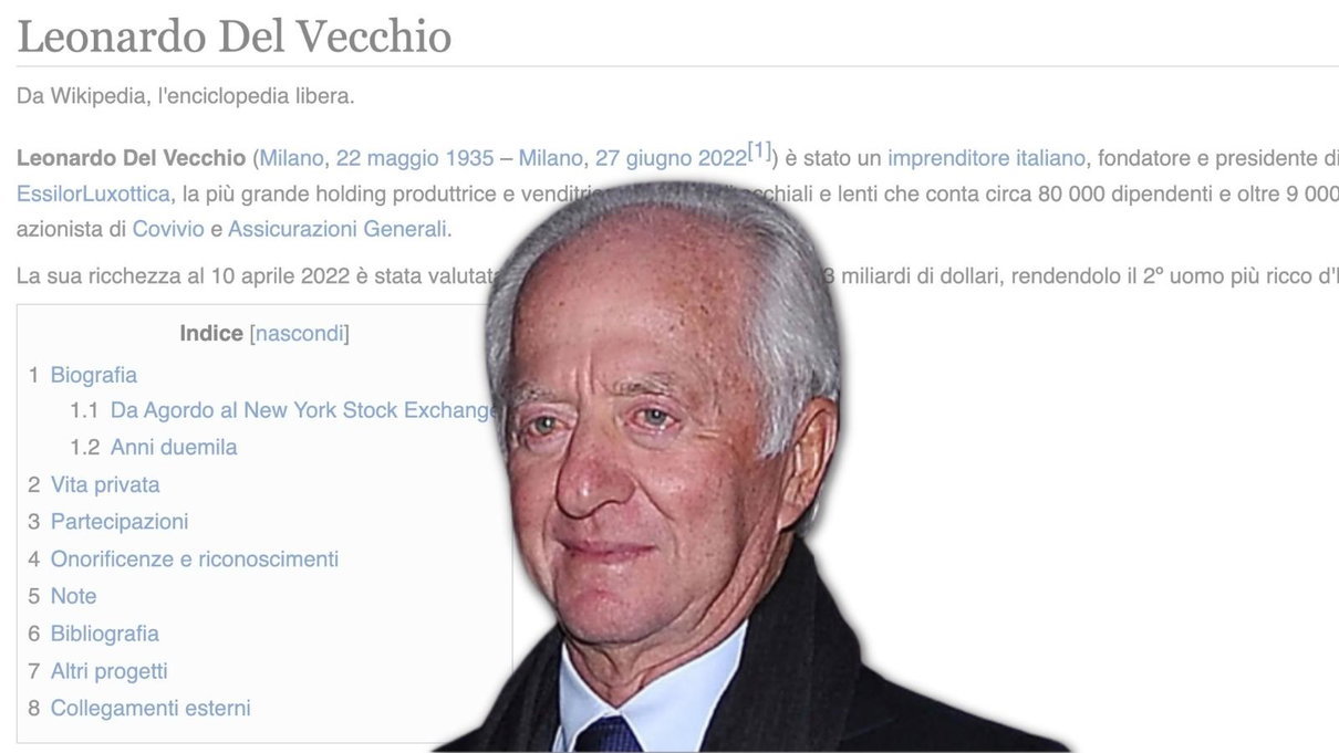 La pagina Wikipedia di Leonardo Del Vecchio modificata dopo la sua morte article-post