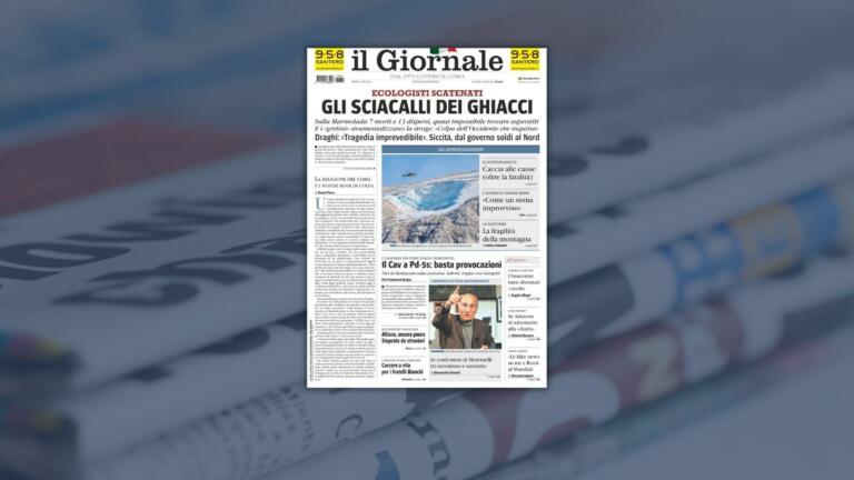 La prima pagina de “Il Giornale” sugli «Sciacalli dei ghiacci» che viene smentita dalle pagine interne de “Il Giornale” La prima pagina de “Il Giornale” sugli «Sciacalli dei ghiacci» che viene smentita dalle pagine interne de “Il Giornale”