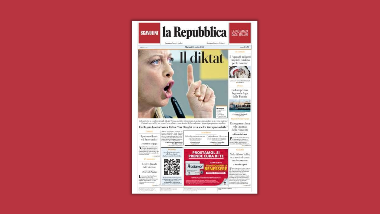 Il tentativo di FdI di far partire una polemica social sulla presunta «foto sessista» di Repubblica sulla Meloni article-post