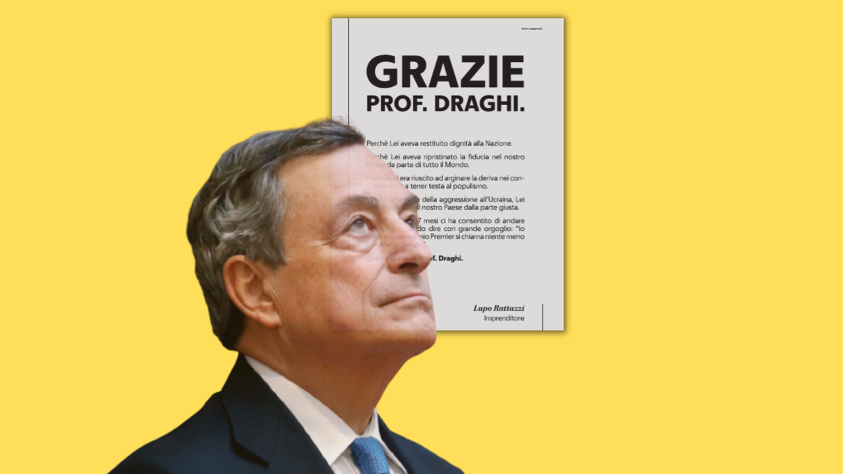 La pagina a pagamento su La Stampa per dire che all’estero potevamo vantarci: «Il mio premier è niente meno che Draghi» article-post