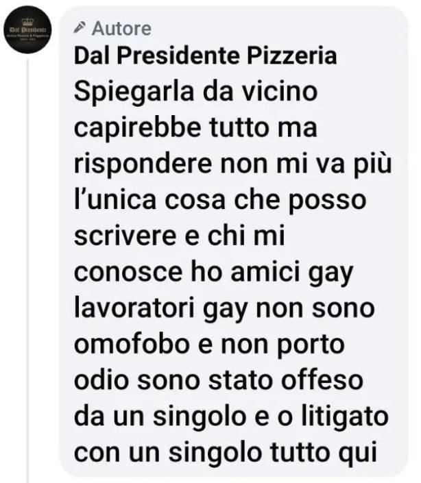 pizzera dal presidente omofobia