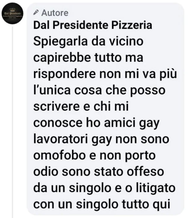 pizzera dal presidente omofobia