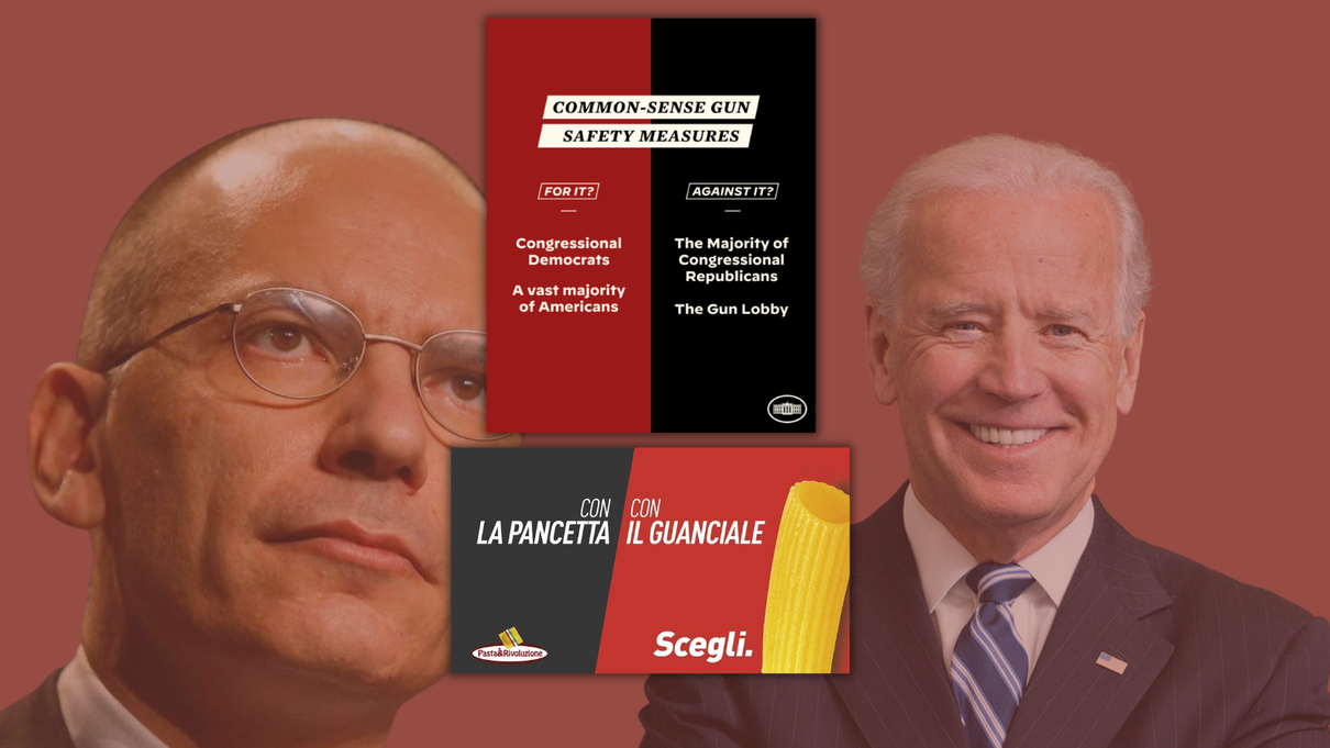 Perché non è un caso che la grafica social di Biden e quella “pancetta/guanciale” di Letta siano uguali article-post
