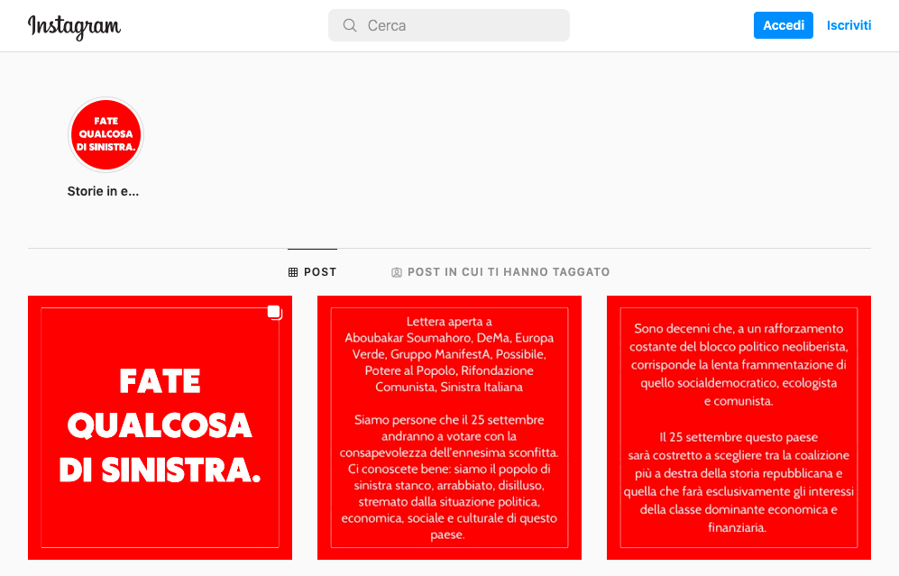 Quelli che vogliono fare «Qualcosa di sinistra» su Instagram article-post