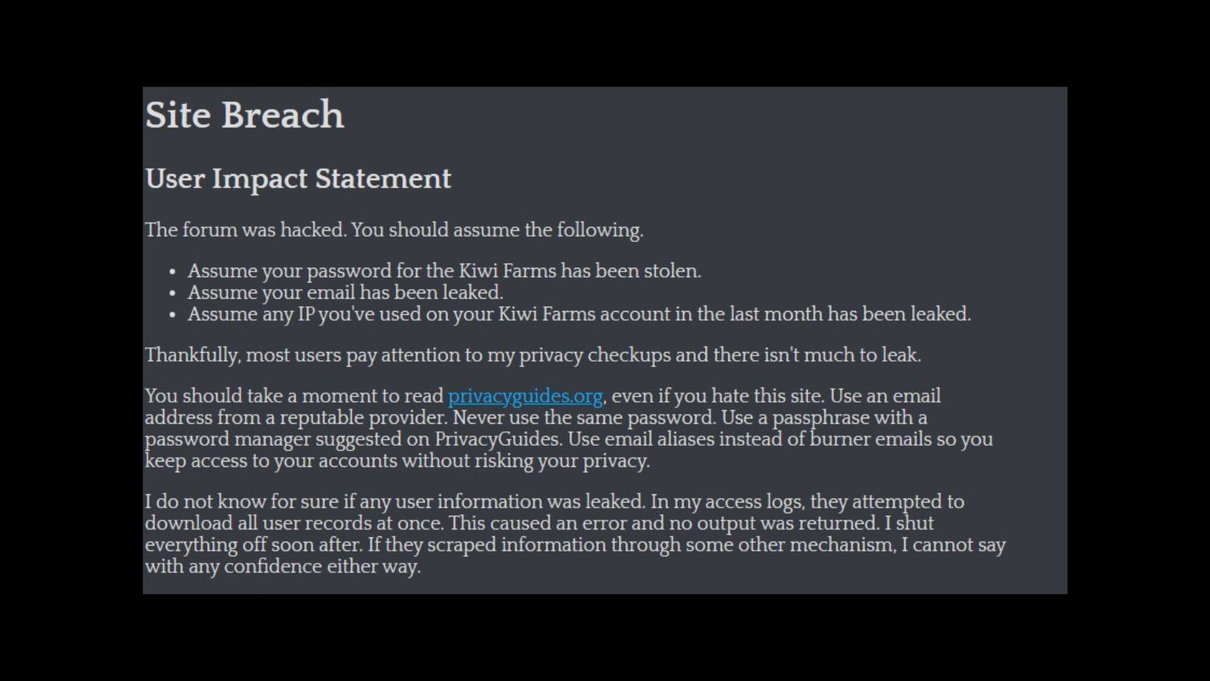 Kiwi Farms è stato hackerato: un annuncio sul sito web intima a fare attenzione ai propri dati article-post