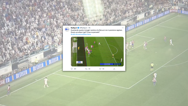 La foto di RaiSport sbagliata per raccontare i dubbi sul fuorigioco di Bonucci