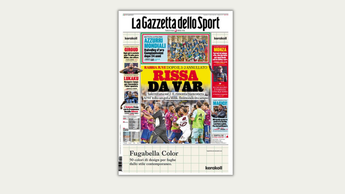 La Gazzetta non solo non apre con l’Italia della pallavolo, ma all’interno dà prima la notizia dei Rolex di Totti article-post
