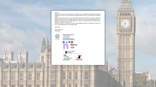 Anche l’ambasciatore italiano nel Regno Unito se la prende con l’Economist