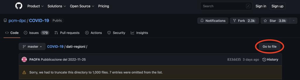 Bollettino Covid go to file GitHub